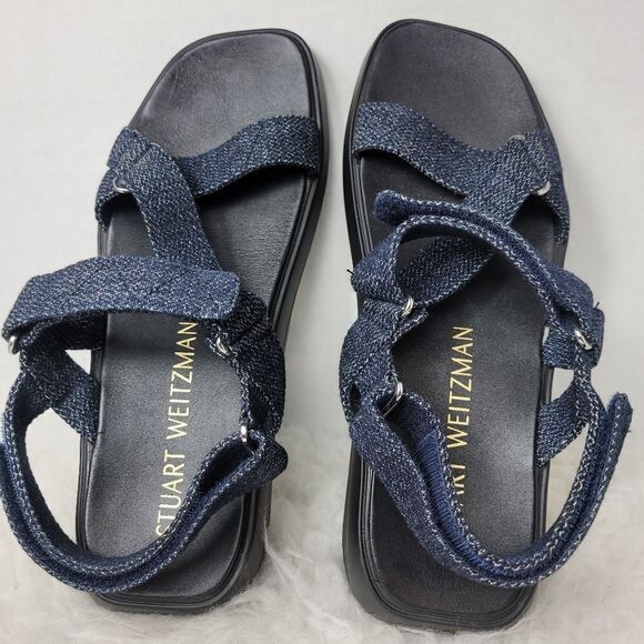 Stuart Weitzman Moxie Blue Navy Denim Platform Sport Sandals Size 8 - Picture 8 of 9